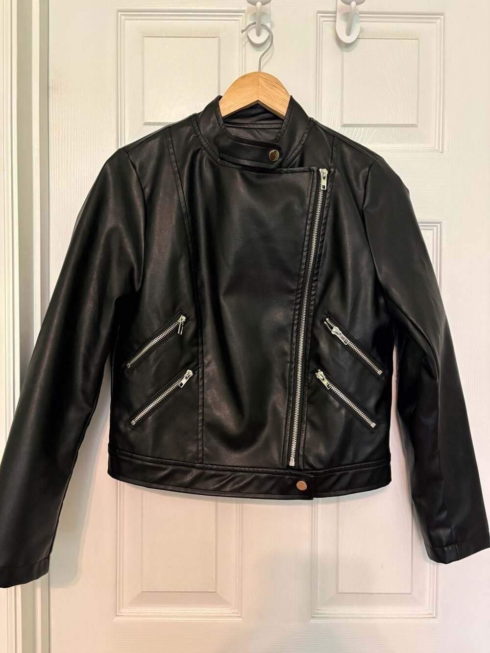 NWOT Unbranded Faux Leather Moto Biker Jacket Black Size S